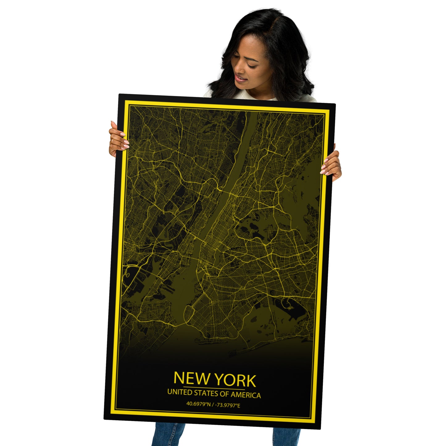 New York Black and Yellow Metal Map