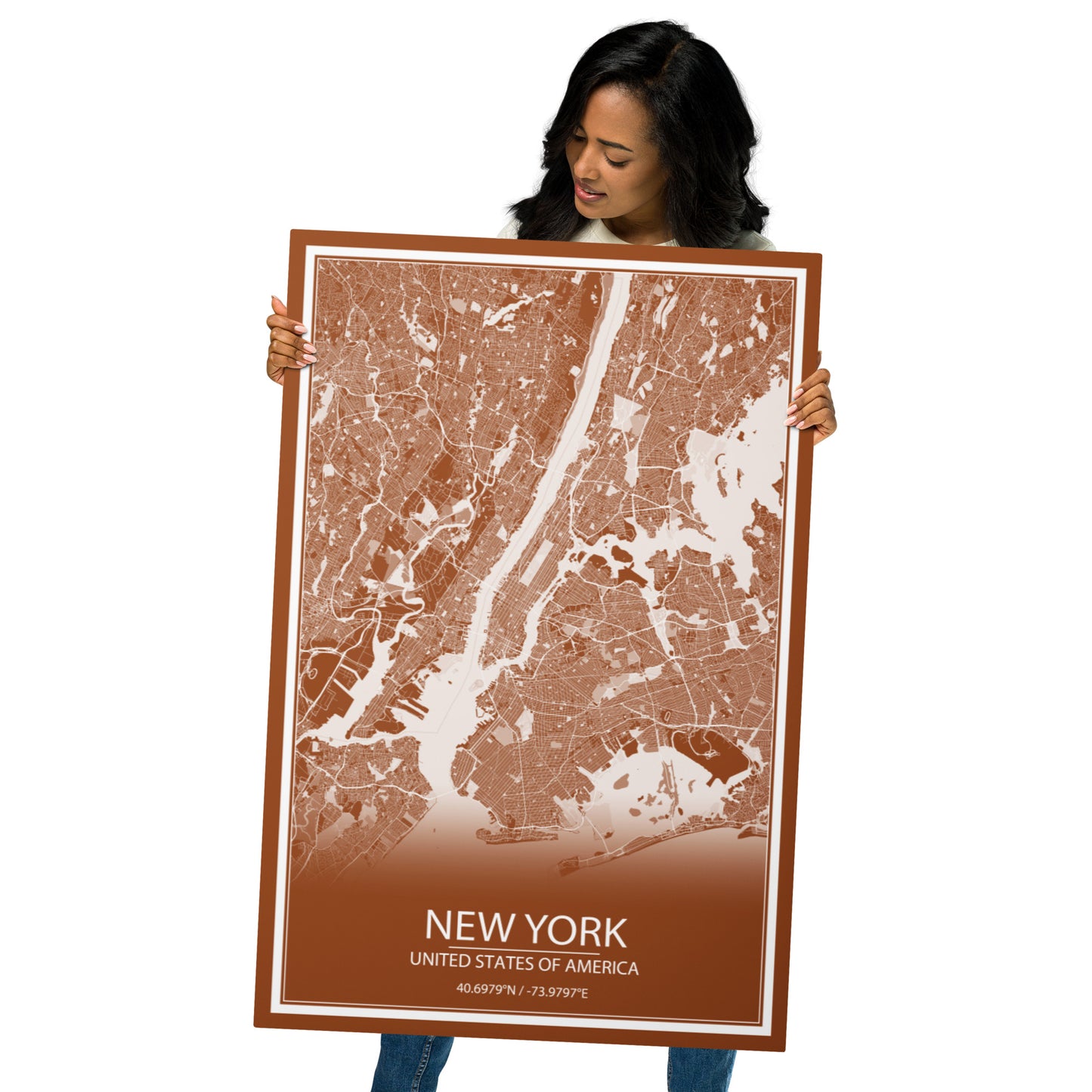 New York Brown and White Metal Map
