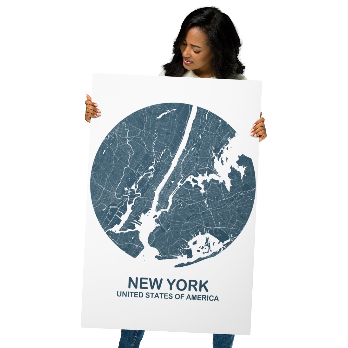 New York Circular Blue Metal Map