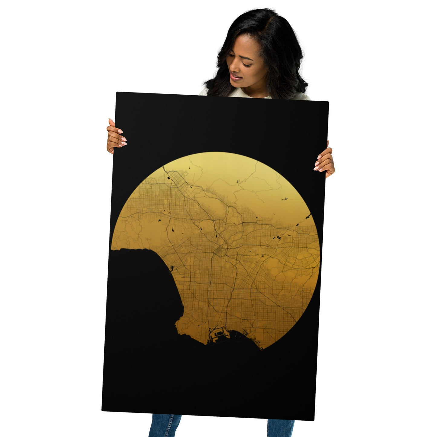 Los Angeles Gold on Black Metal Map