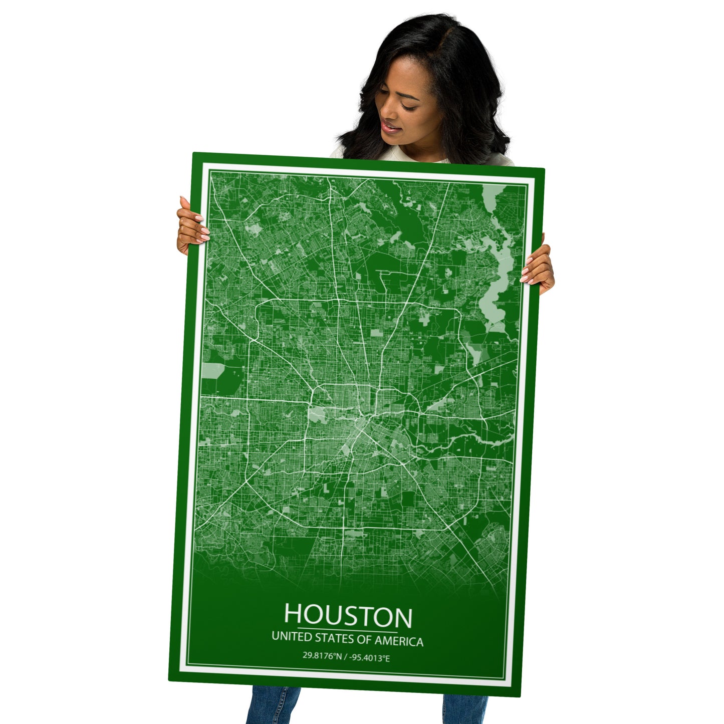 Houston Green and White Metal Map