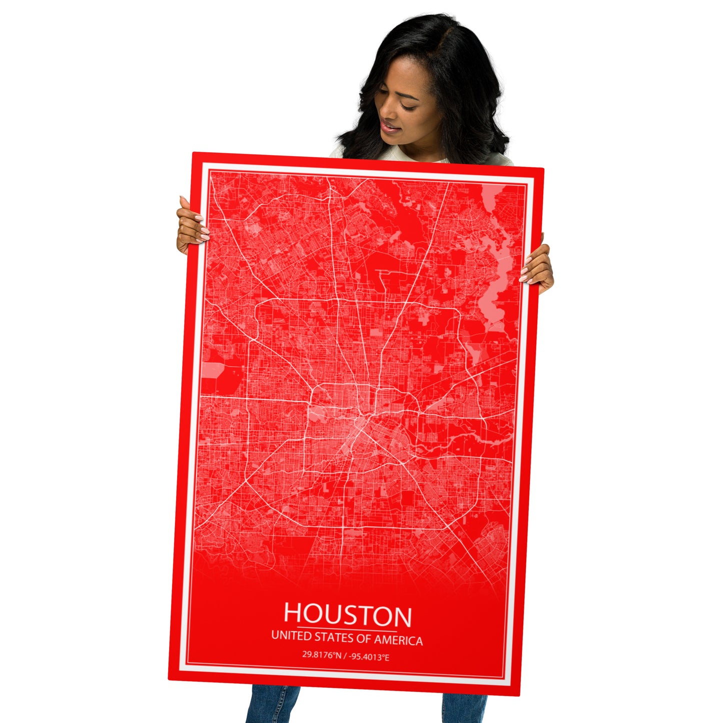 Houston Red and White Metal Map