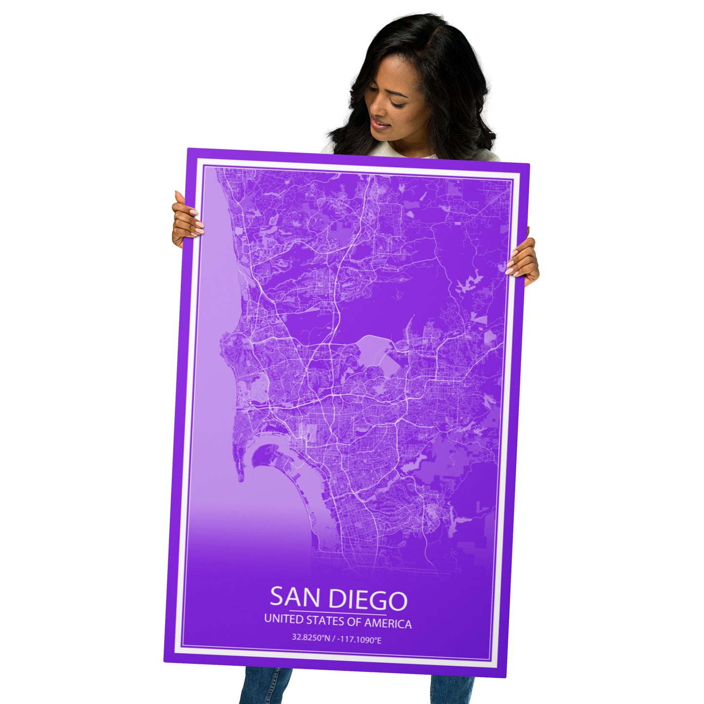 San Diego Purple and White Metal Map
