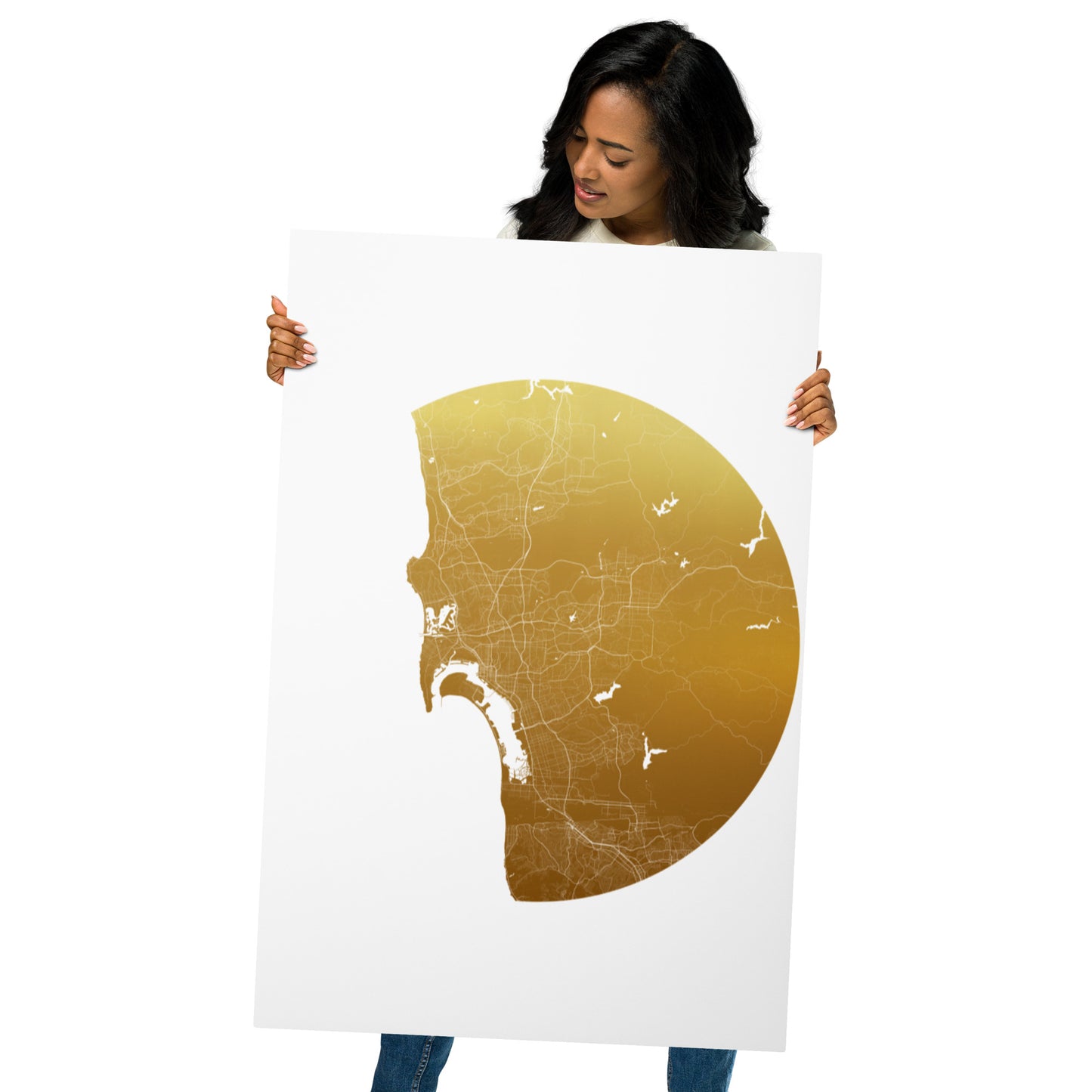 San Diego Gold on White Metal Map