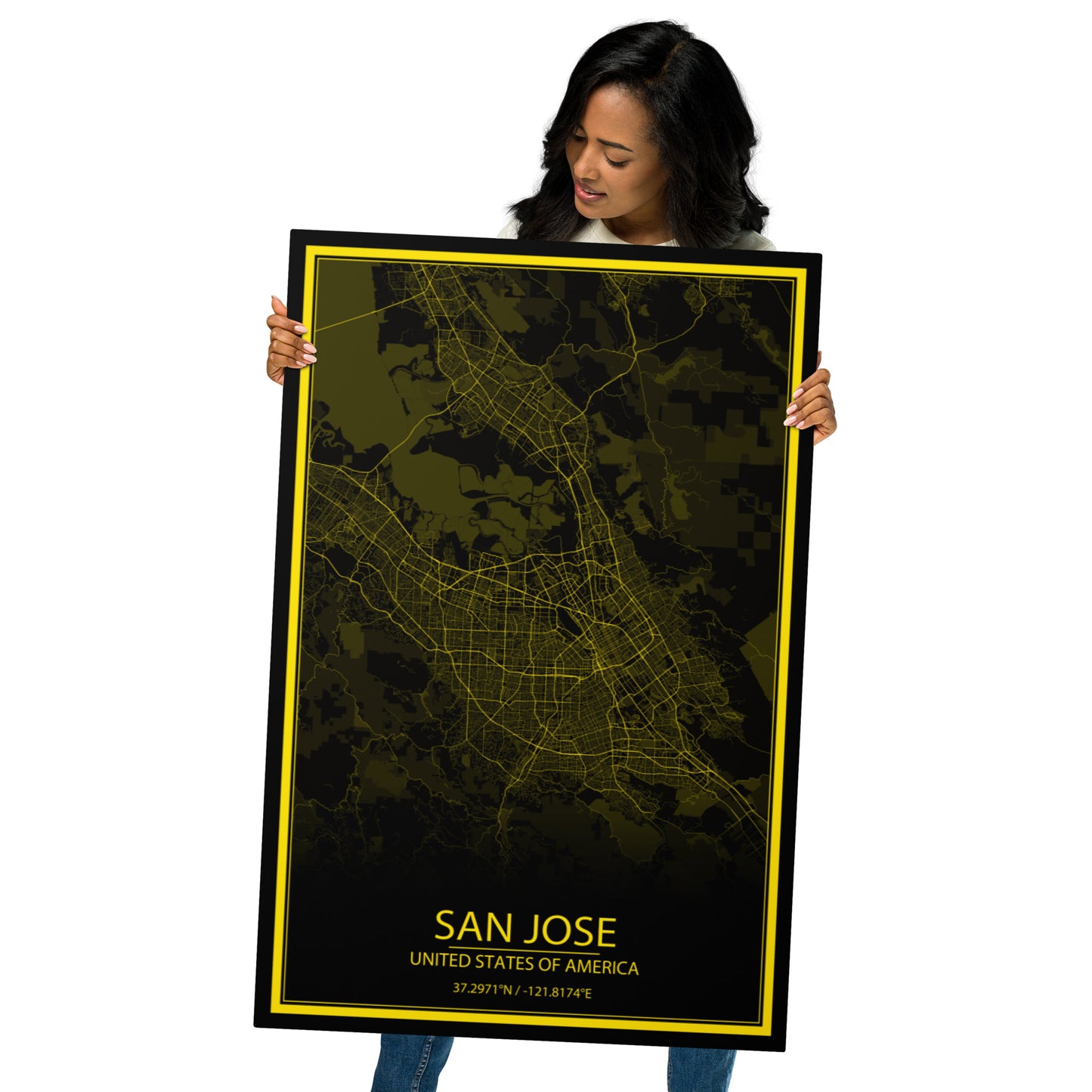 San Jose Black and Yellow Metal Map