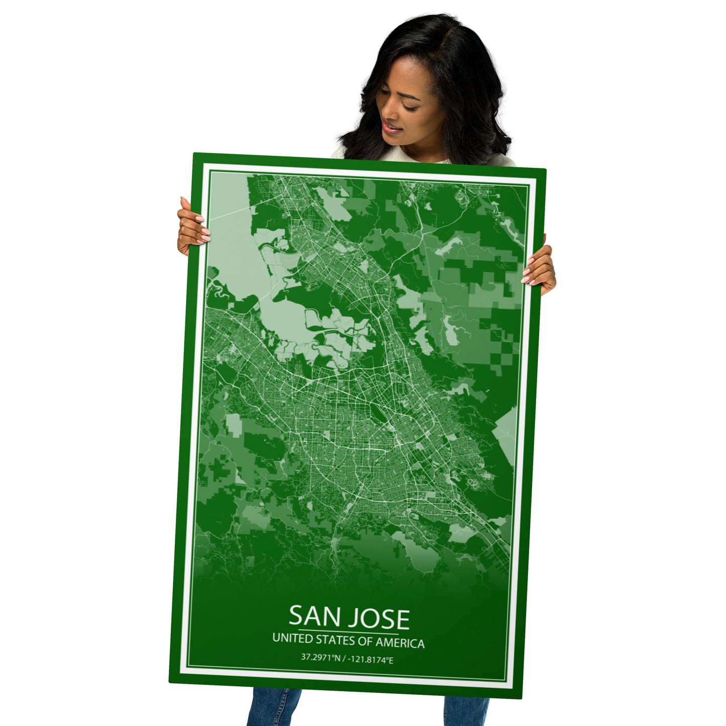 San Jose Green and White Metal Map