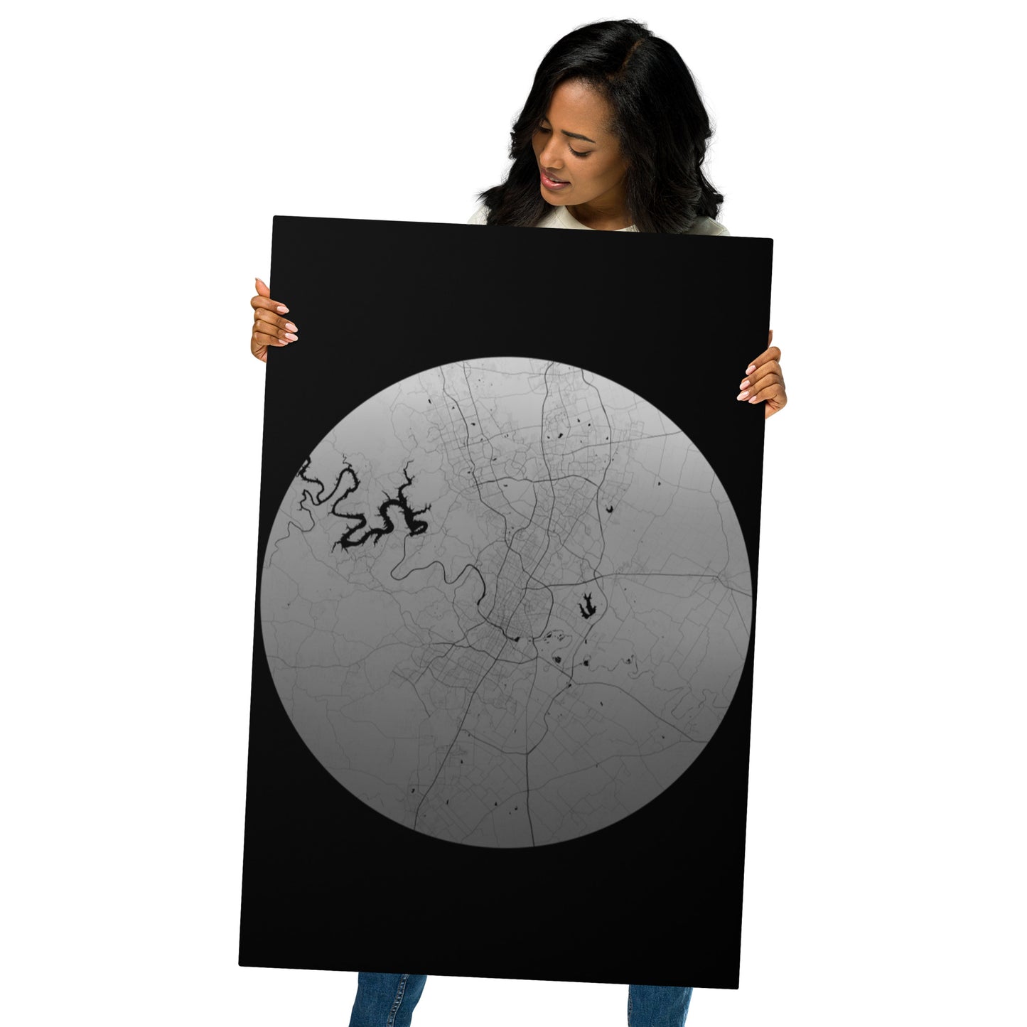 Austin Silver on Black Metal Map