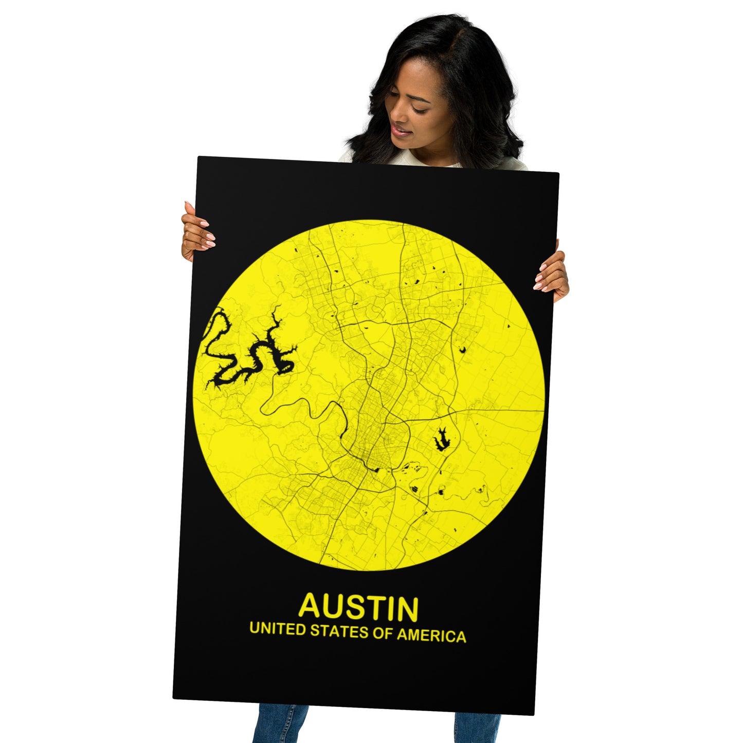 Austin Circular Yellow Metal Map
