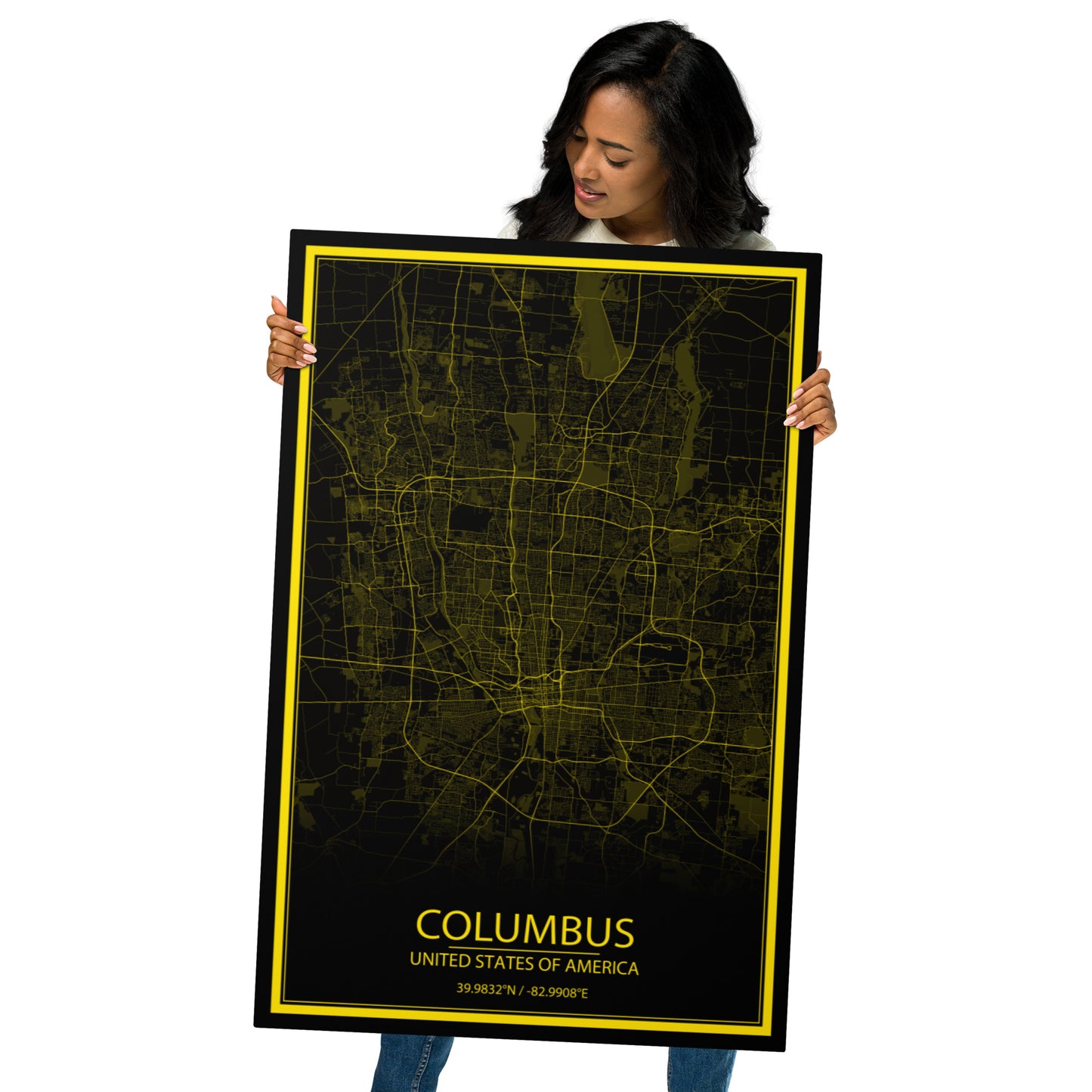Columbus Black and Yellow Metal Map