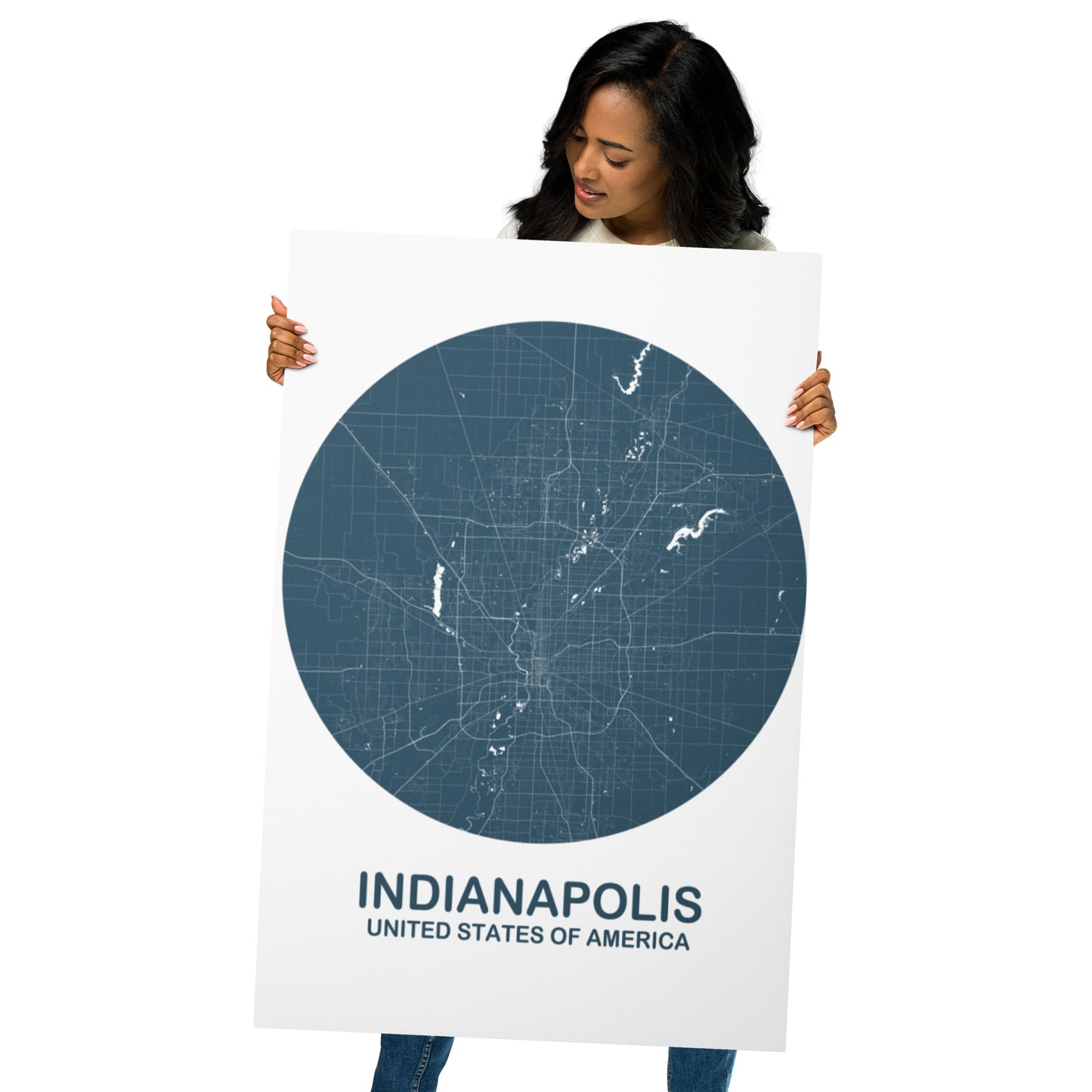 Indianapolis Circular Blue Metal Map