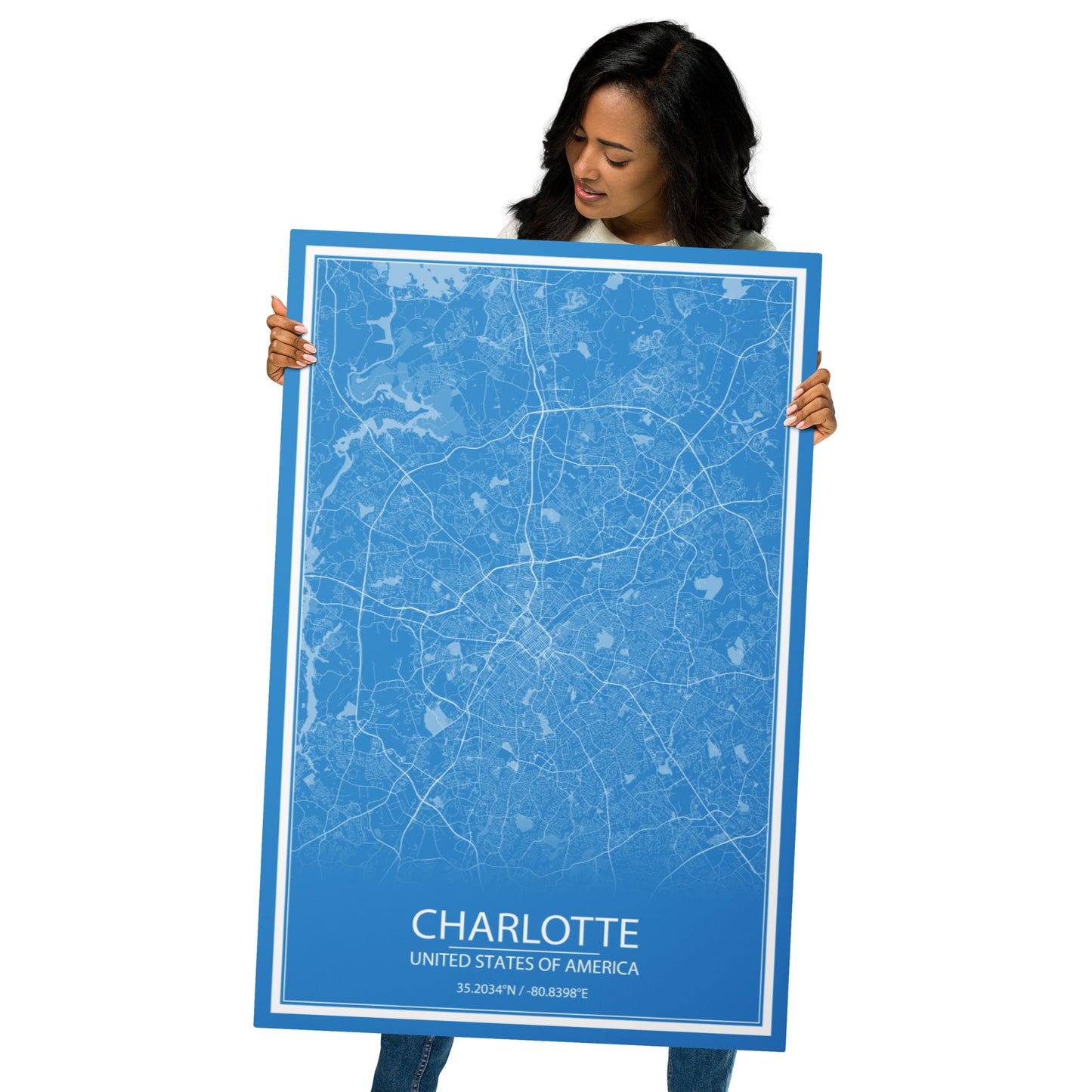 Charlotte Blue and White Metal Map