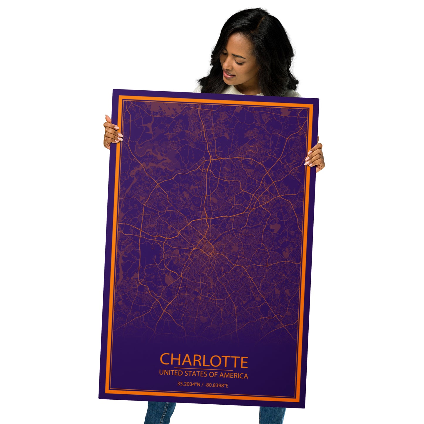 Charlotte Purple and Orange Metal Map