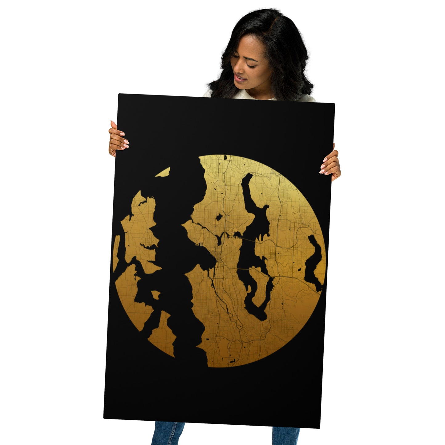 Seattle Gold on Black Metal Map
