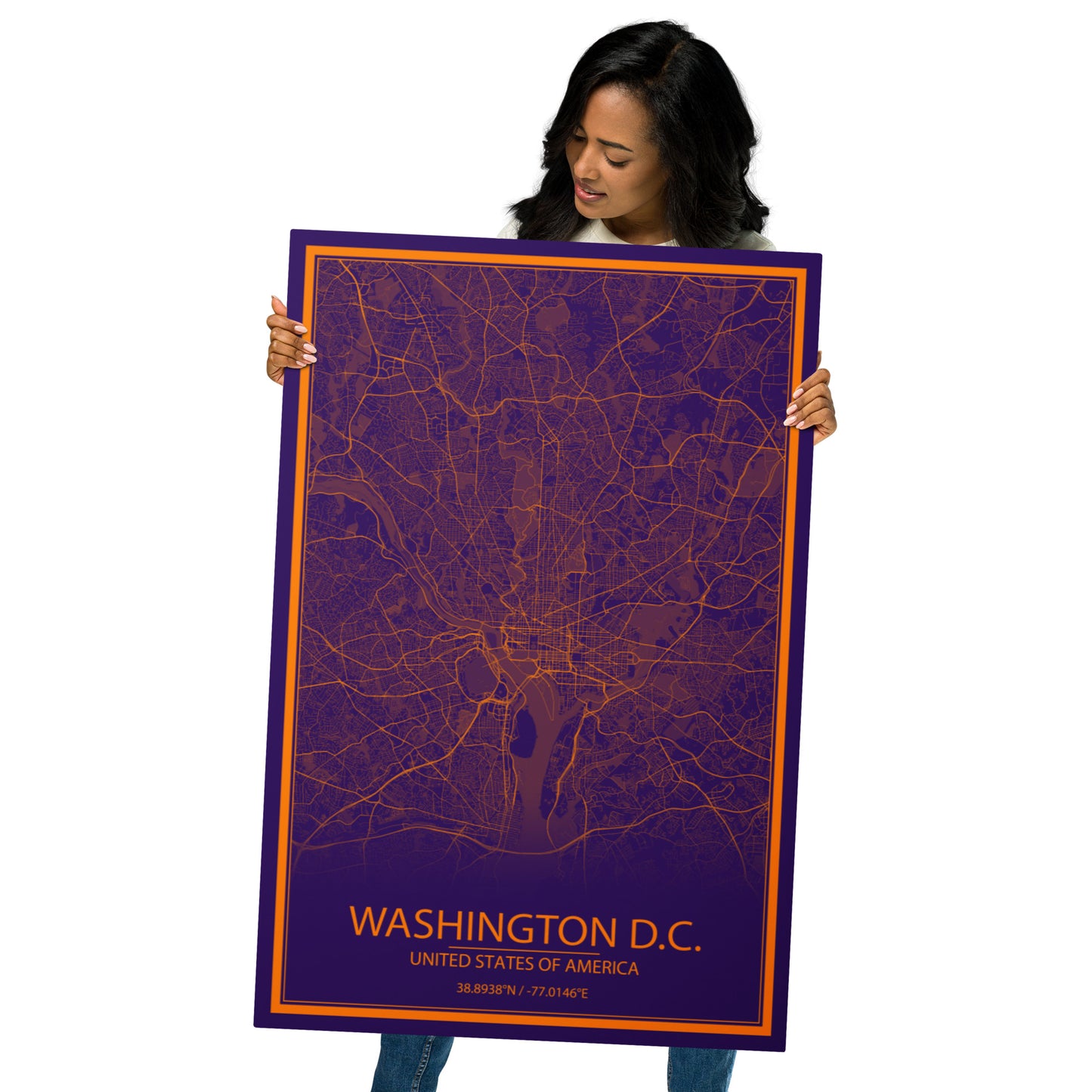Washington, D.C. Purple and Orange Metal Map