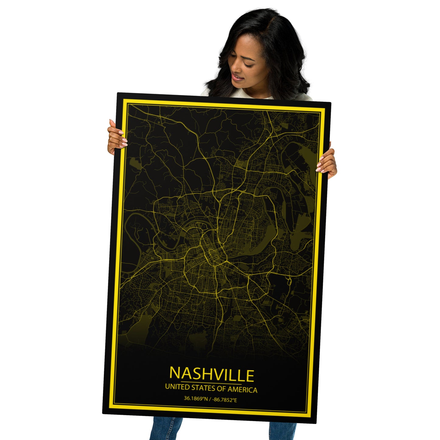 Nashville Black and Yellow Metal Map