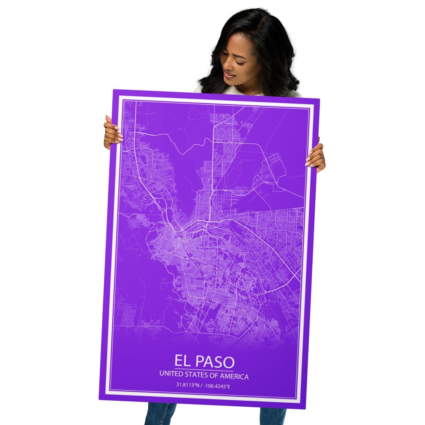 El Paso Purple and White Metal Map