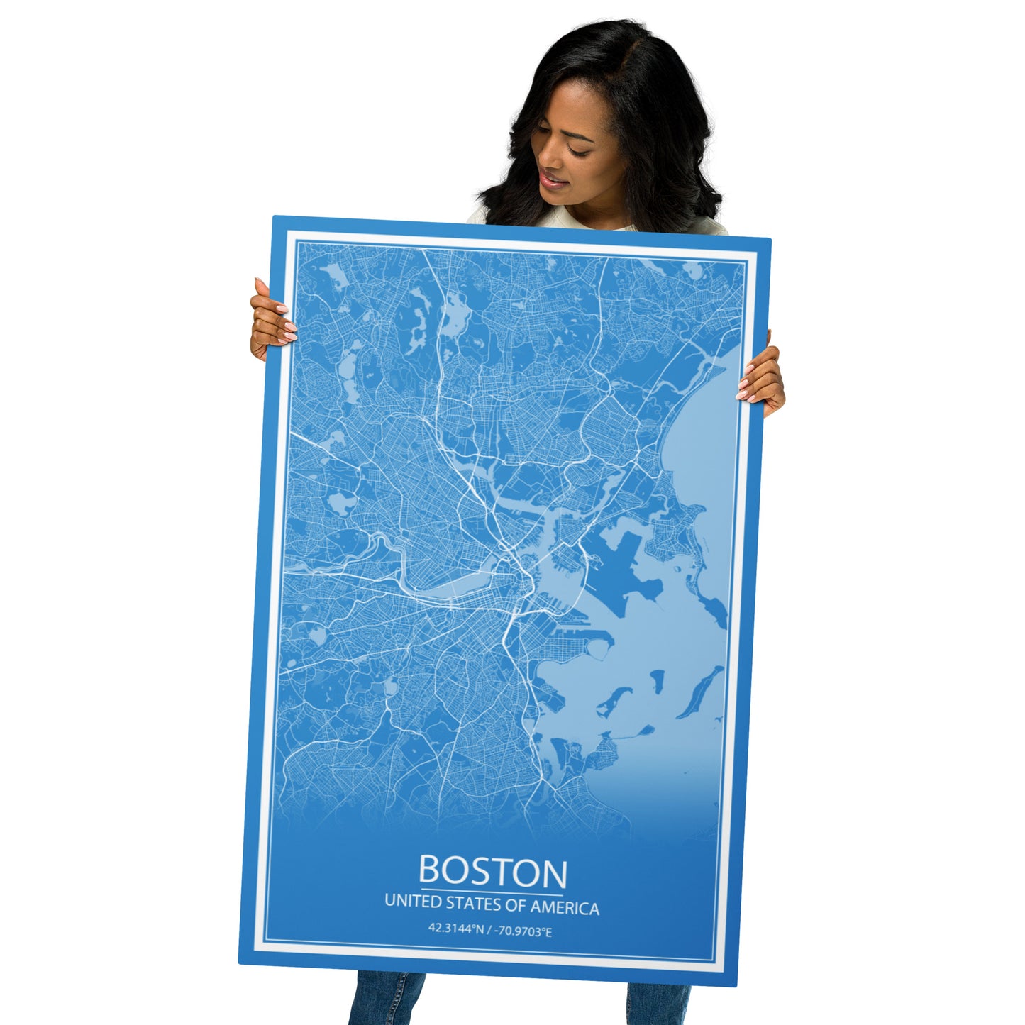 Boston Blue and White Metal Map