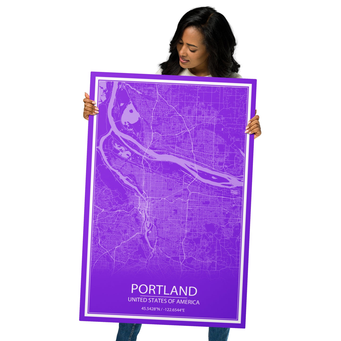 Portland Purple and White Metal Map