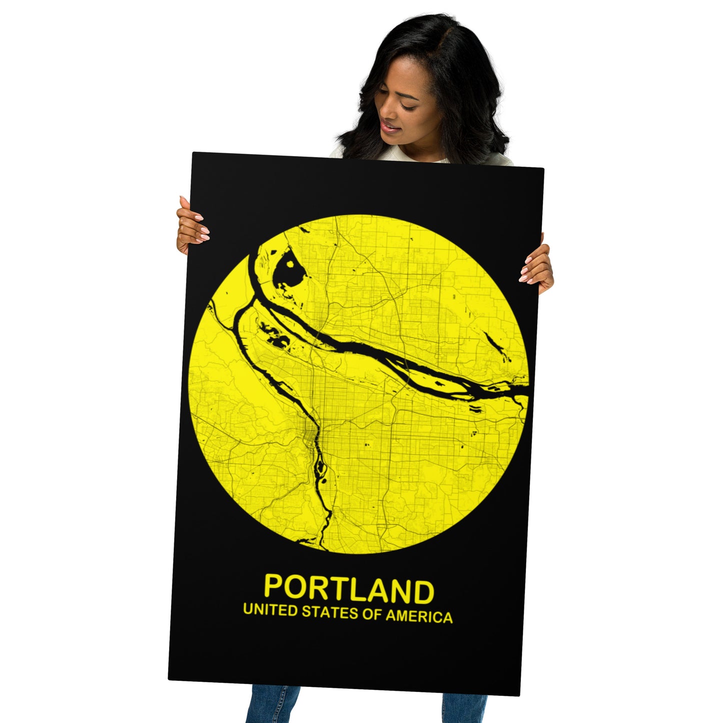 Portland Circular Yellow Metal Map