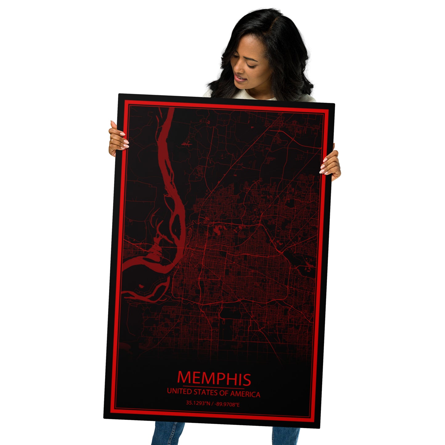 Memphis Black and Red Metal Map