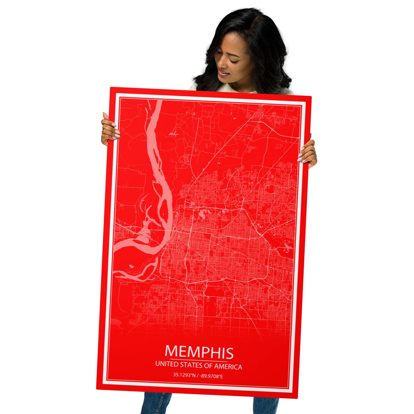 Memphis Red and White Metal Map