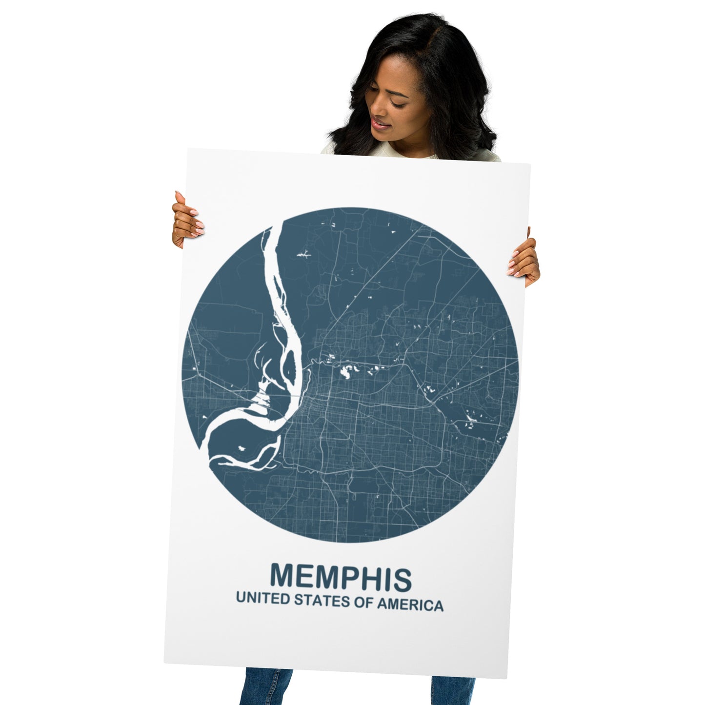 Memphis Circular Blue Metal Map
