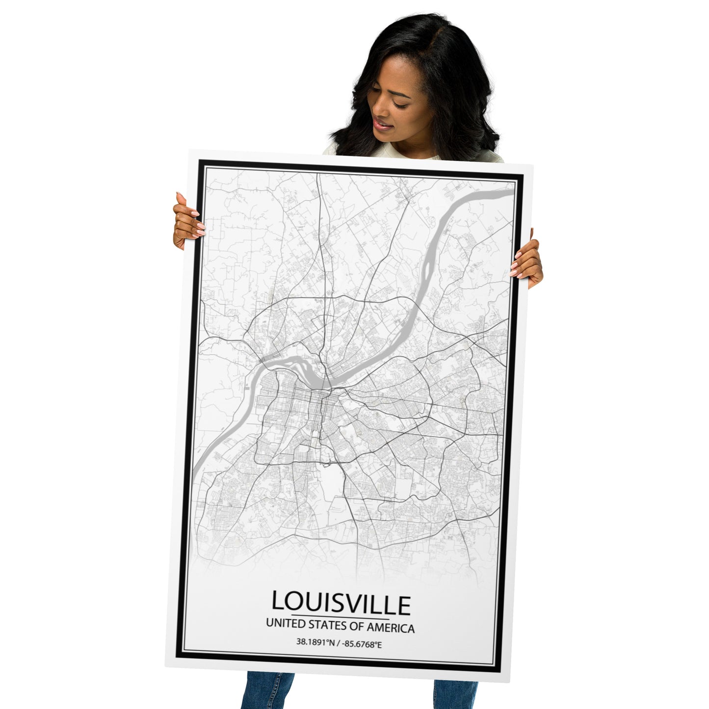 Louisville White Metal Map