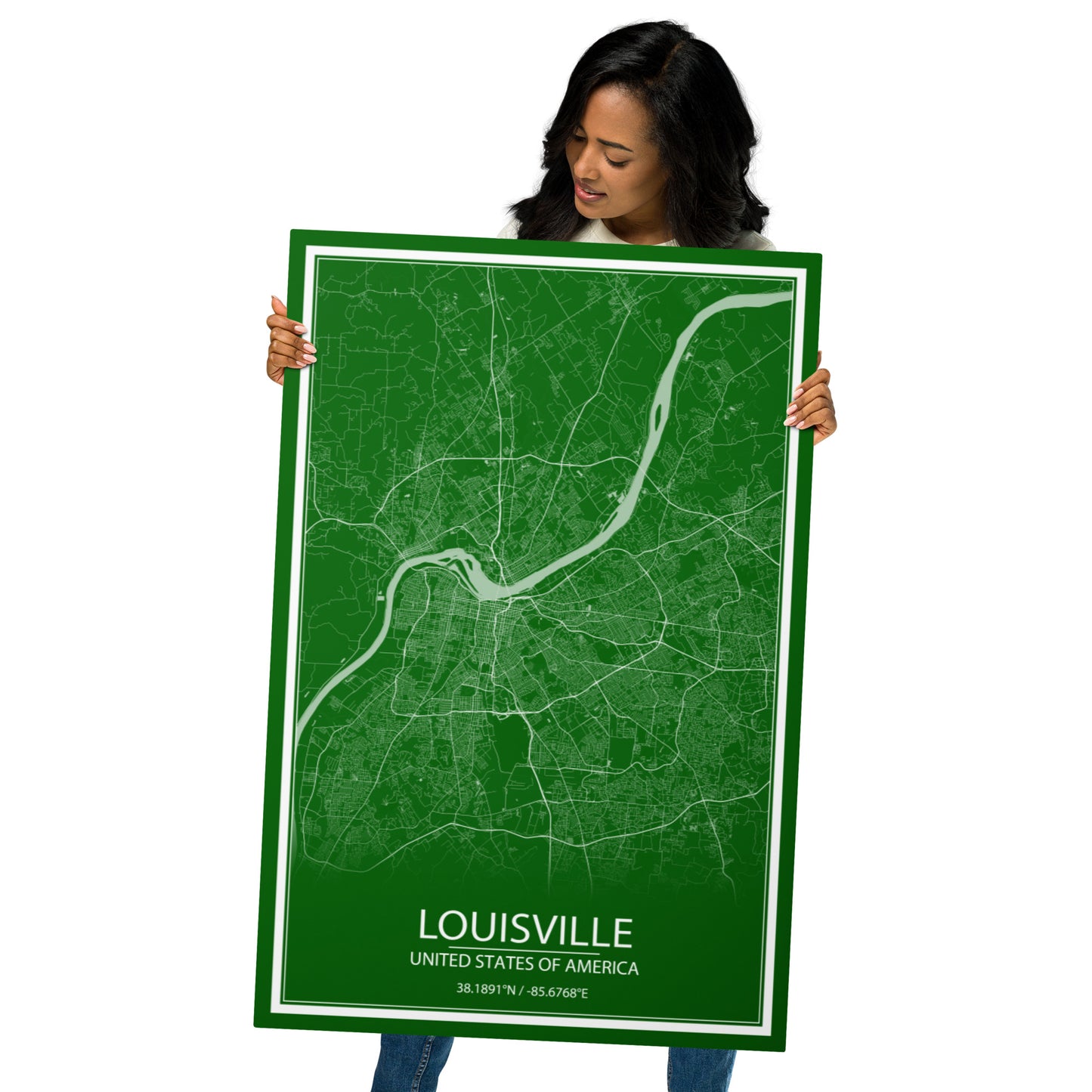 Louisville Green and White Metal Map