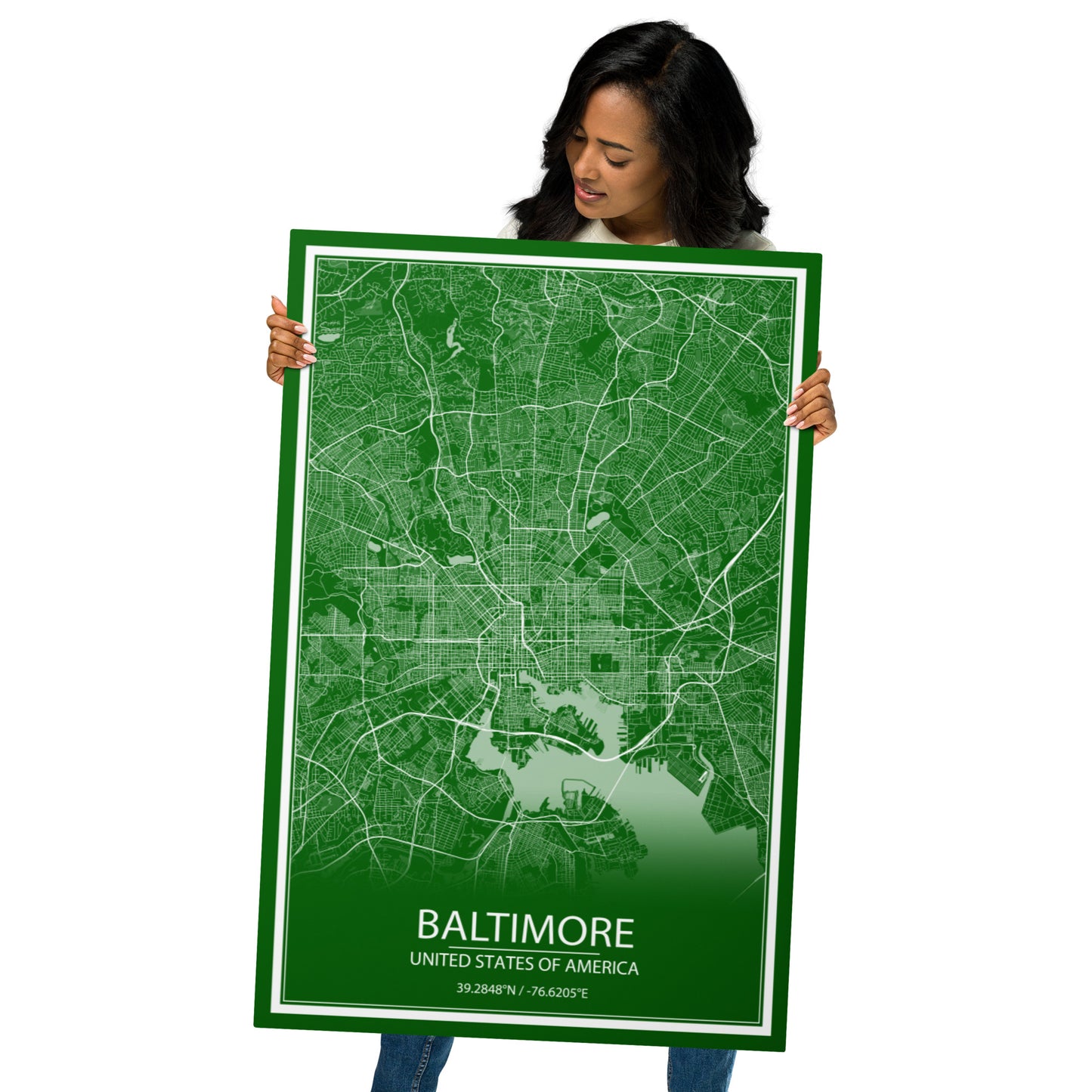 Baltimore Green and White Metal Map