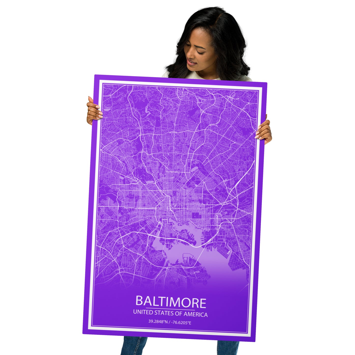 Baltimore Purple and White Metal Map
