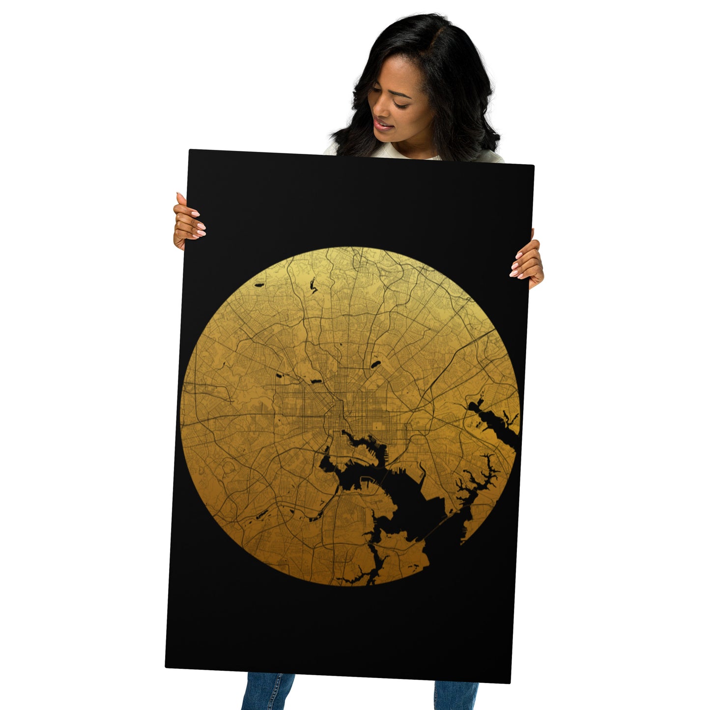 Baltimore Gold on Black Metal Map