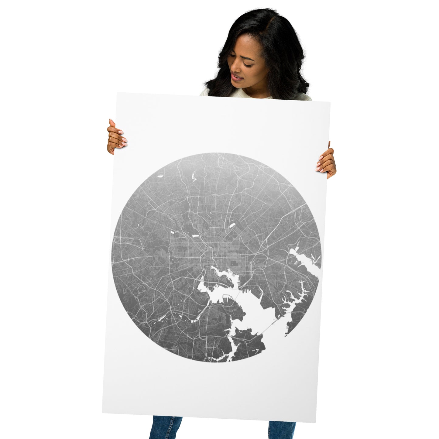 Baltimore Silver on White Metal Map