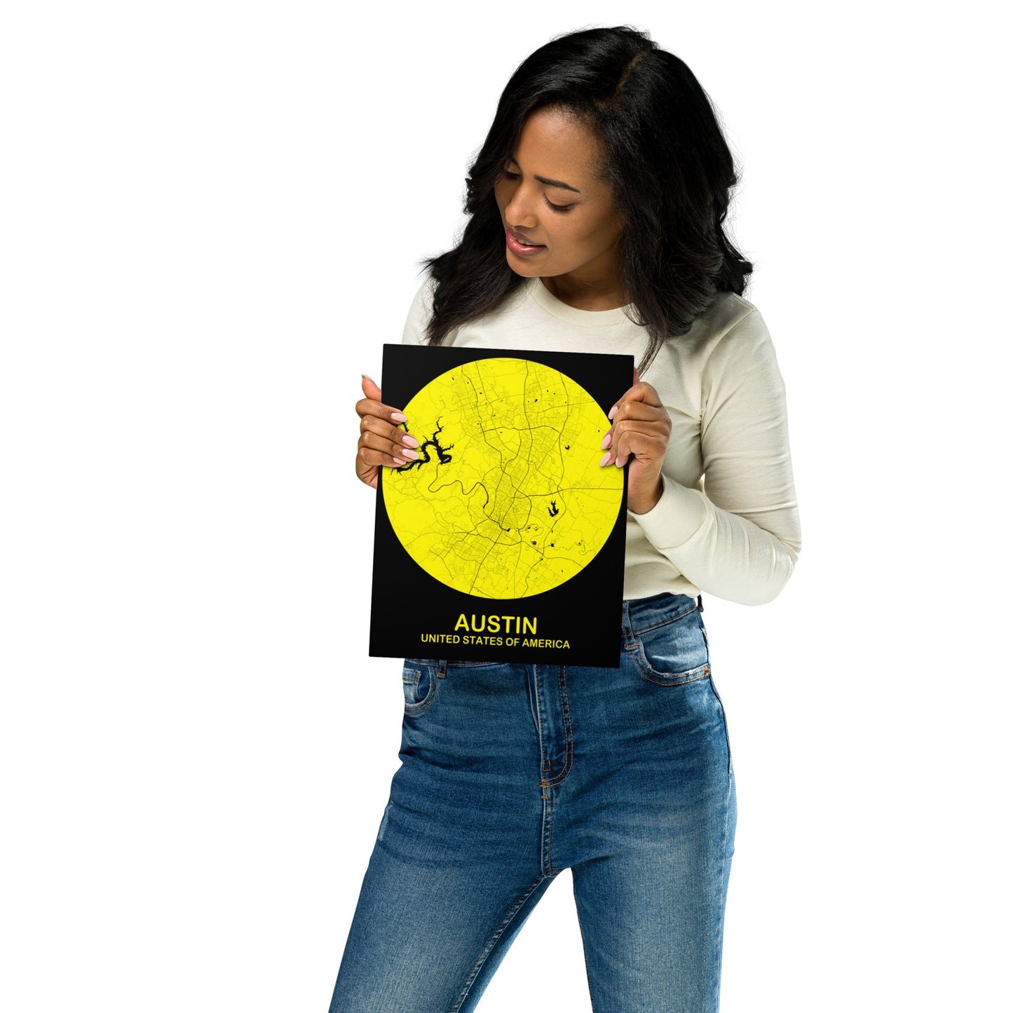 Austin Circular Yellow Metal Map