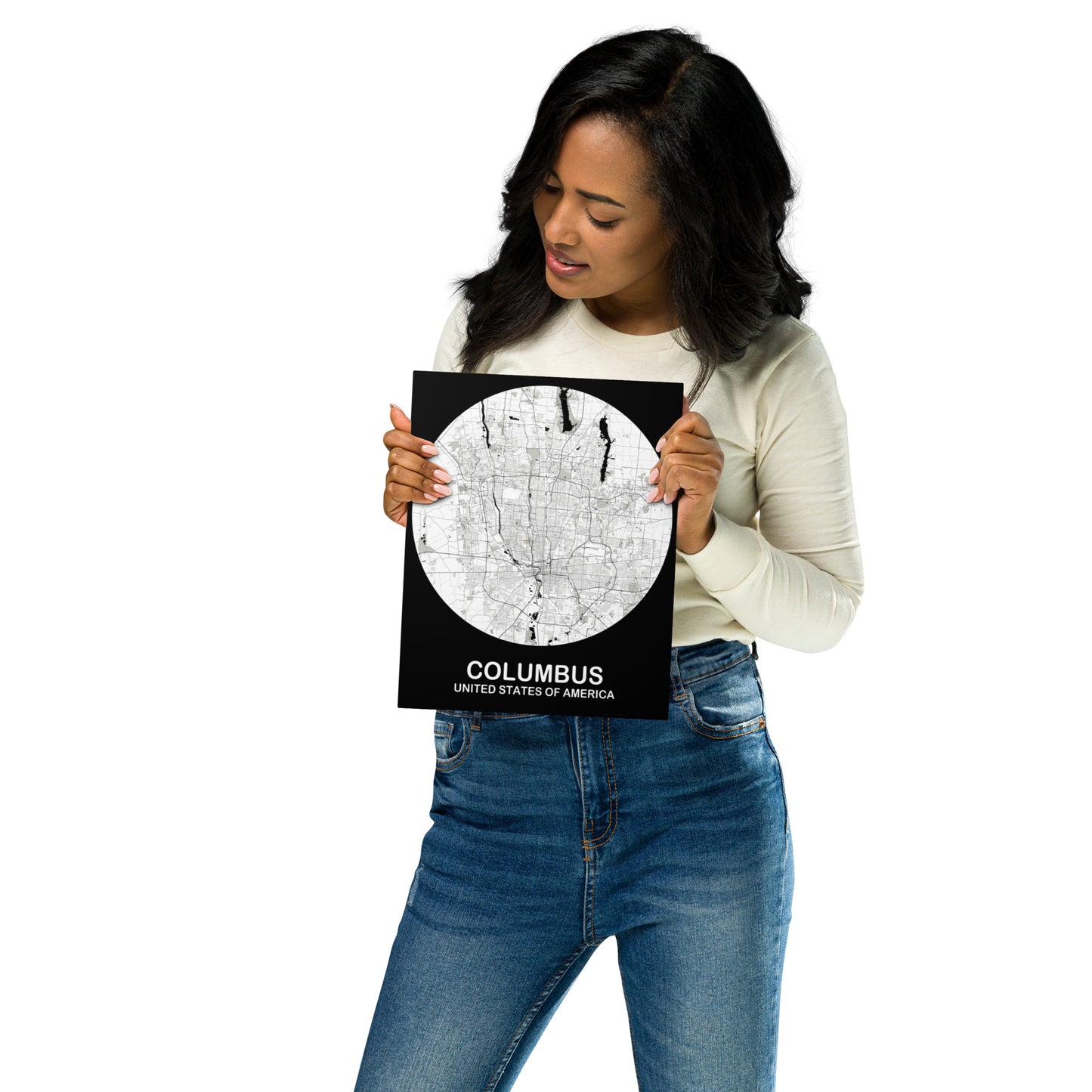 Columbus Circular White Metal Map