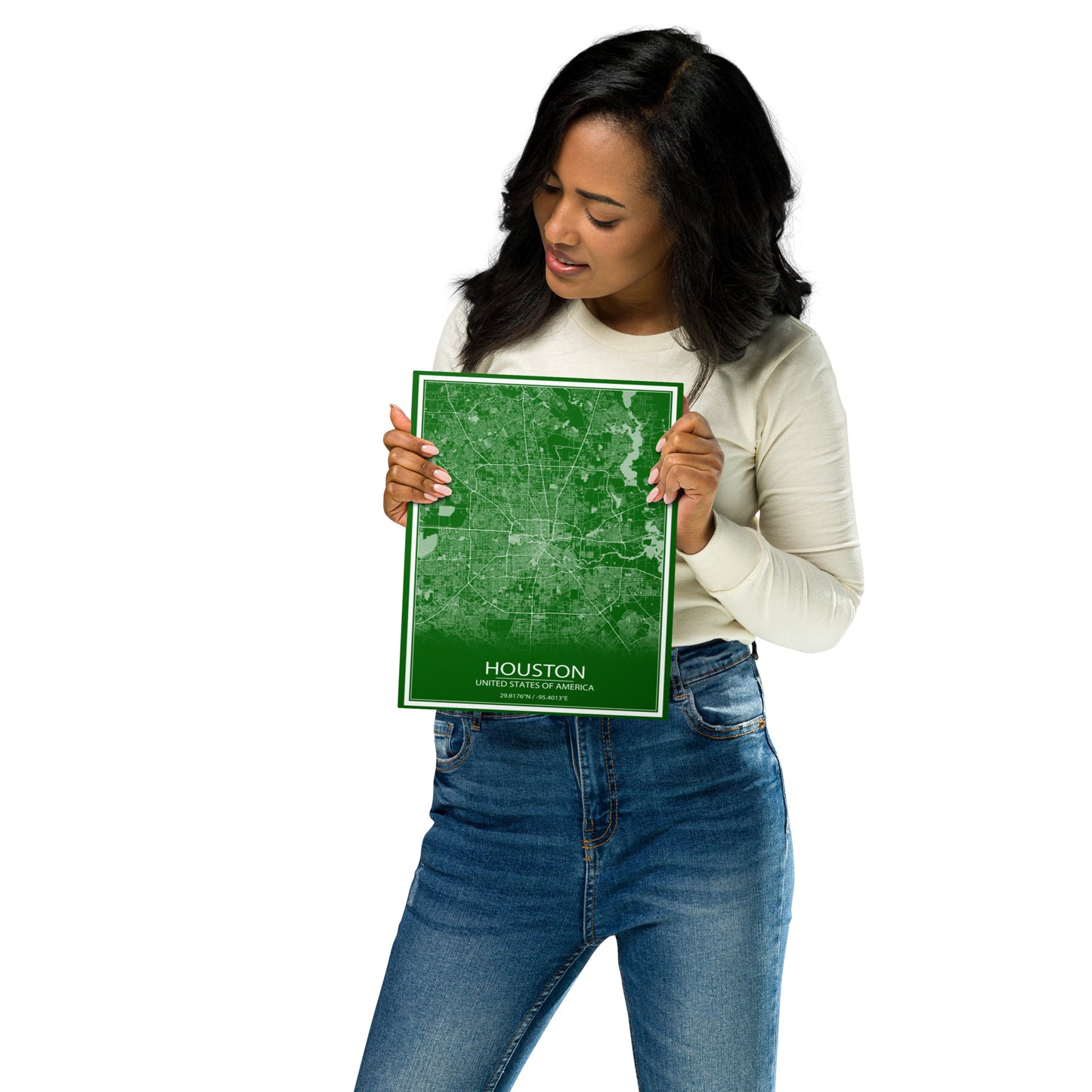 Houston Green and White Metal Map