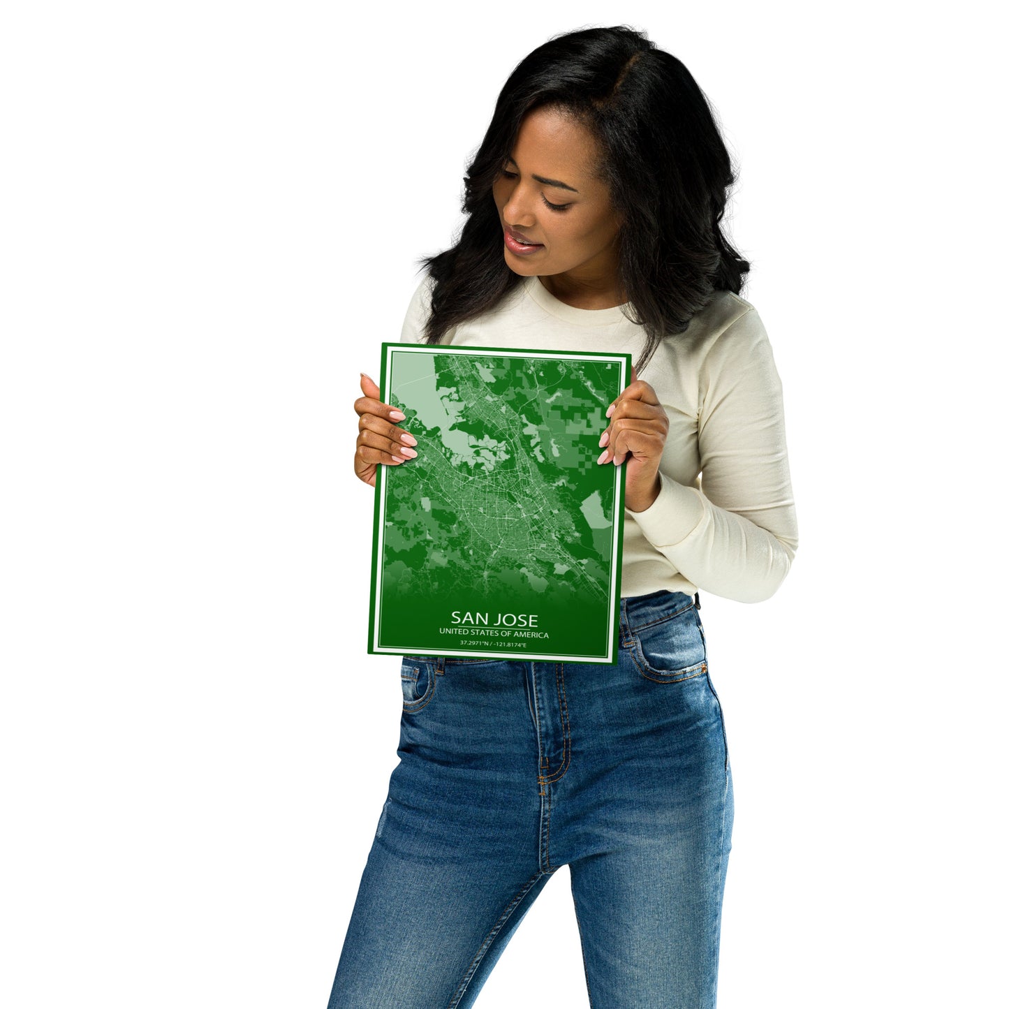 San Jose Green and White Metal Map