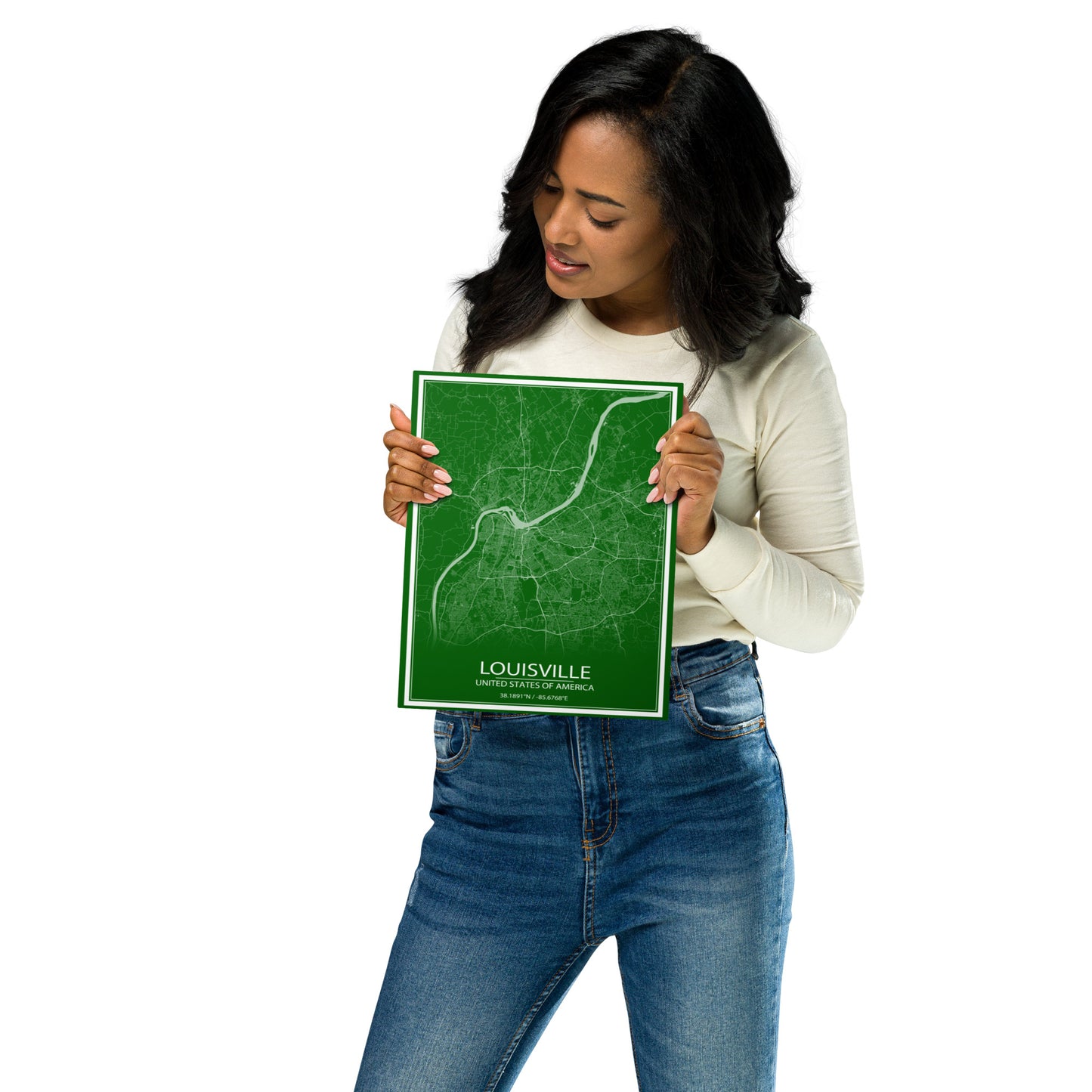 Louisville Green and White Metal Map