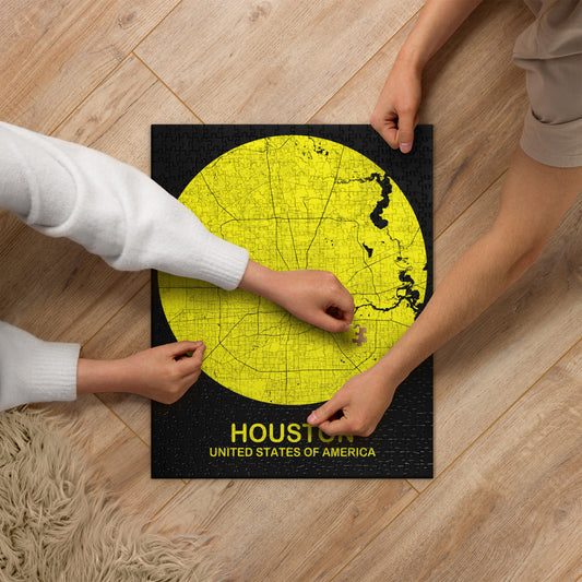 Houston Circular Yellow Map Jigsaw Puzzle