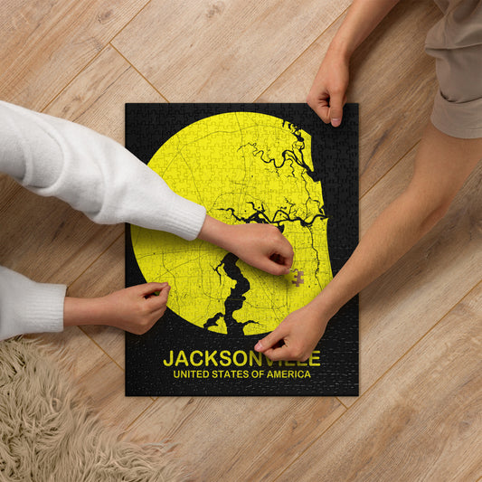 Jacksonville Circular Yellow Map Jigsaw Puzzle