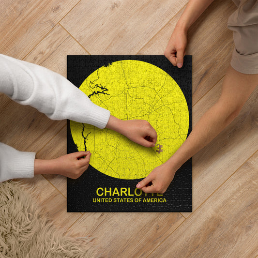 Charlotte Circular Yellow Map Jigsaw Puzzle
