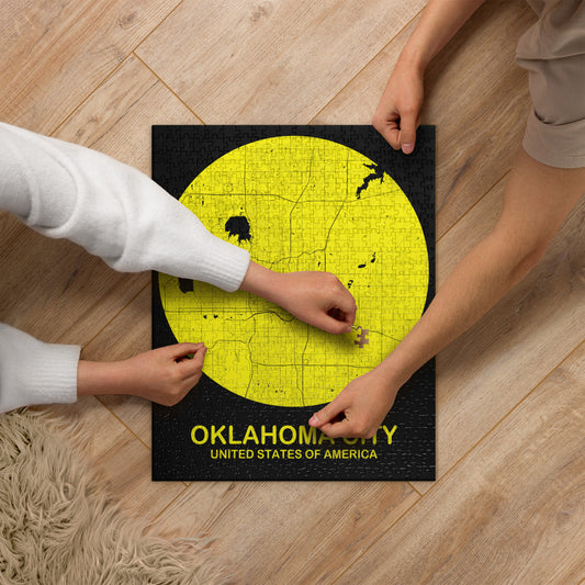 Oklahoma City Circular Yellow Map Jigsaw Puzzle