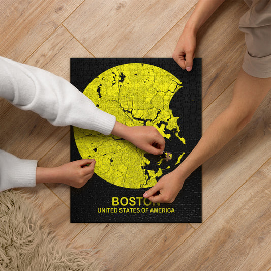 Boston Circular Yellow Map Jigsaw Puzzle