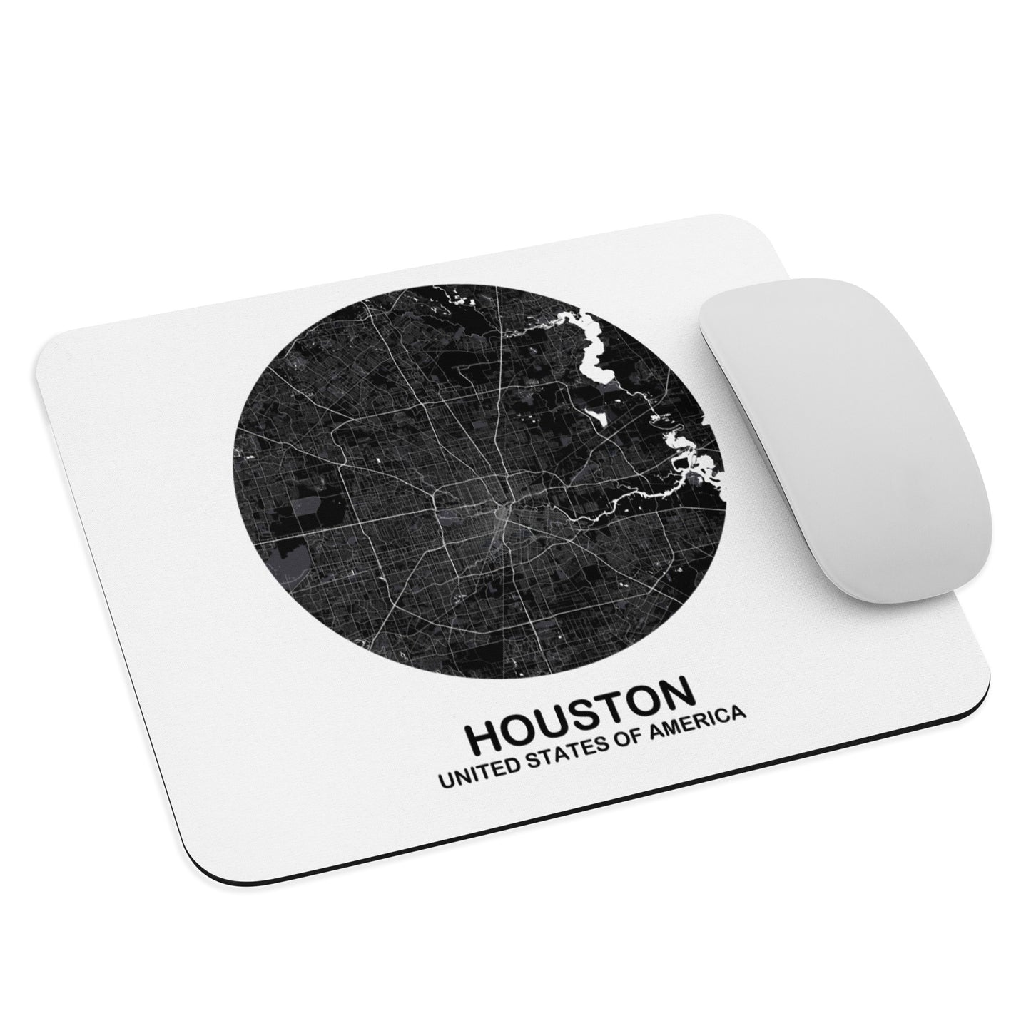 Houston Circular Black Map Mouse Pad