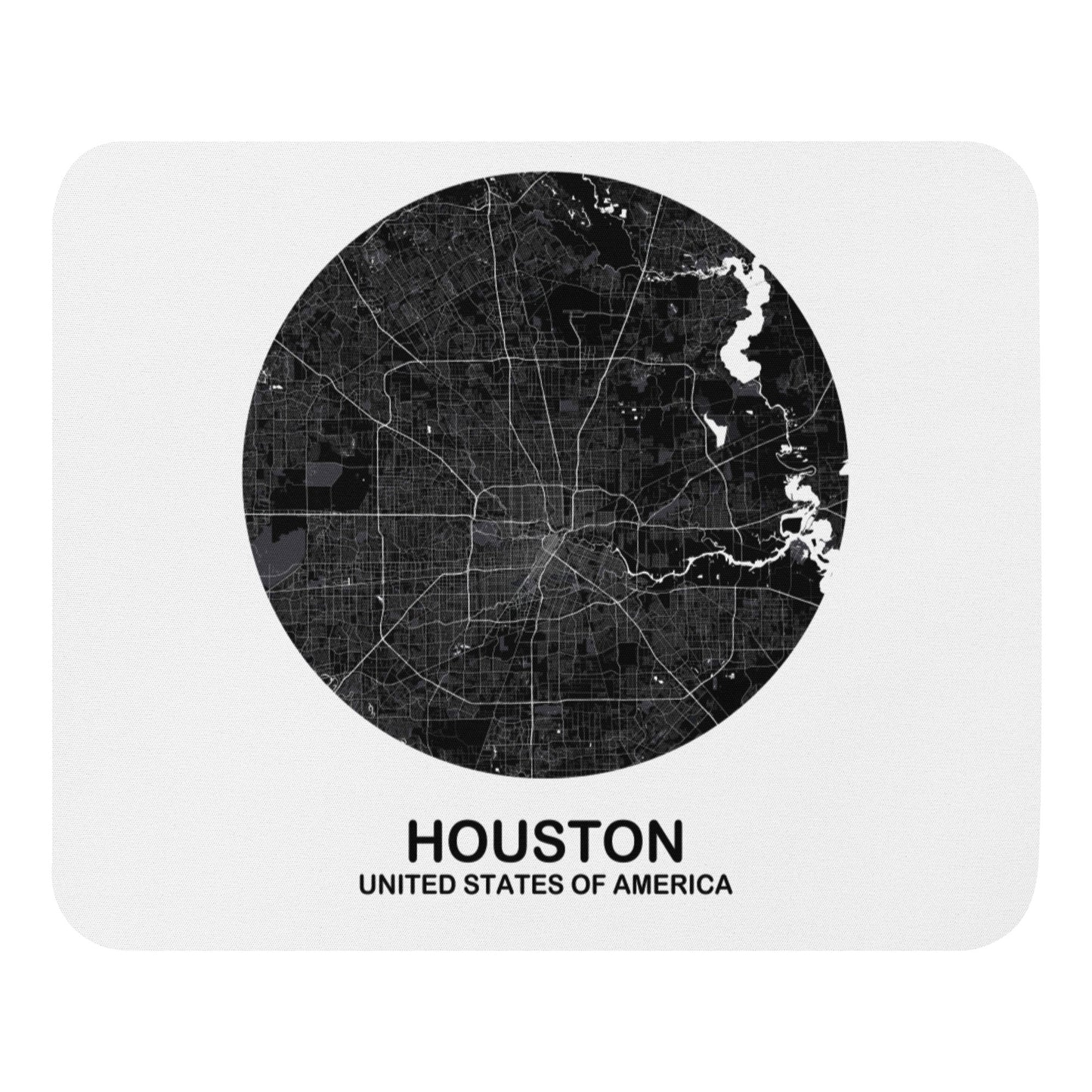 Houston Circular Black Map Mouse Pad