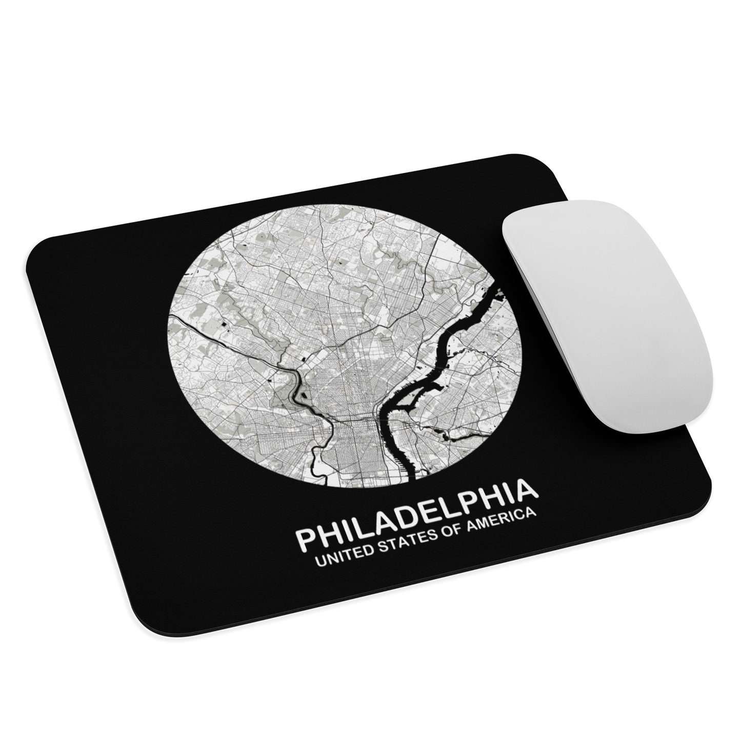 Philadelphia Circular White Map Mouse Pad