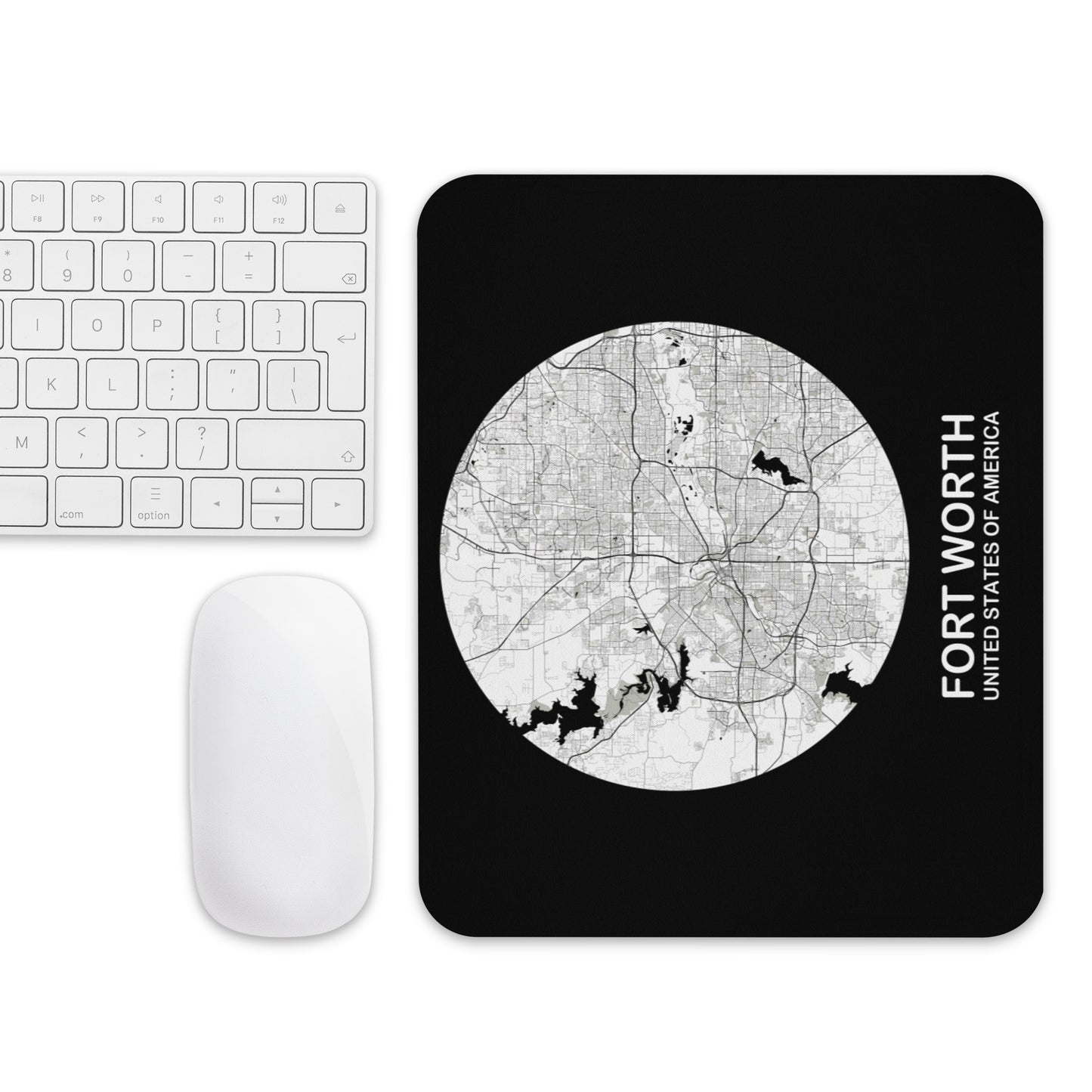 Fort Worth Circular White Map Mouse Pad