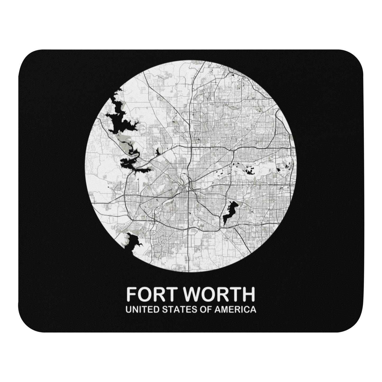 Fort Worth Circular White Map Mouse Pad