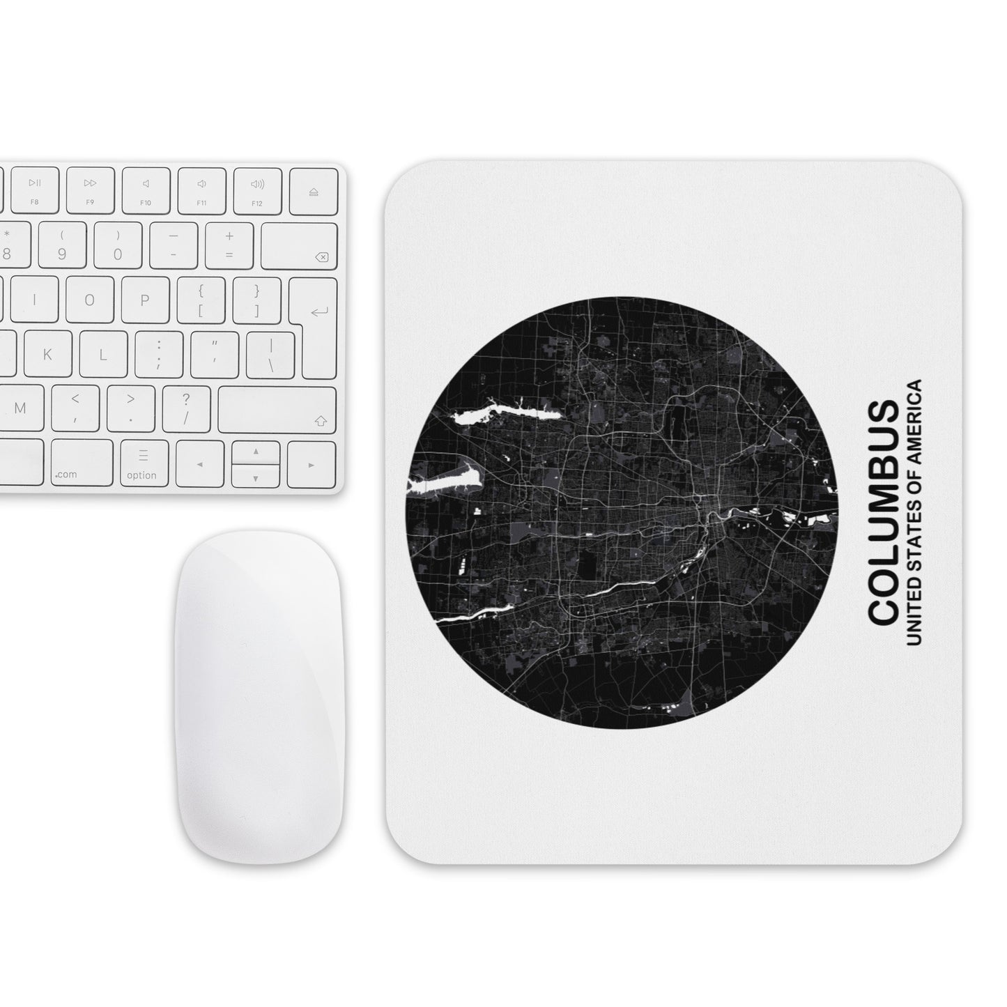 Columbus Circular Black Map Mouse Pad