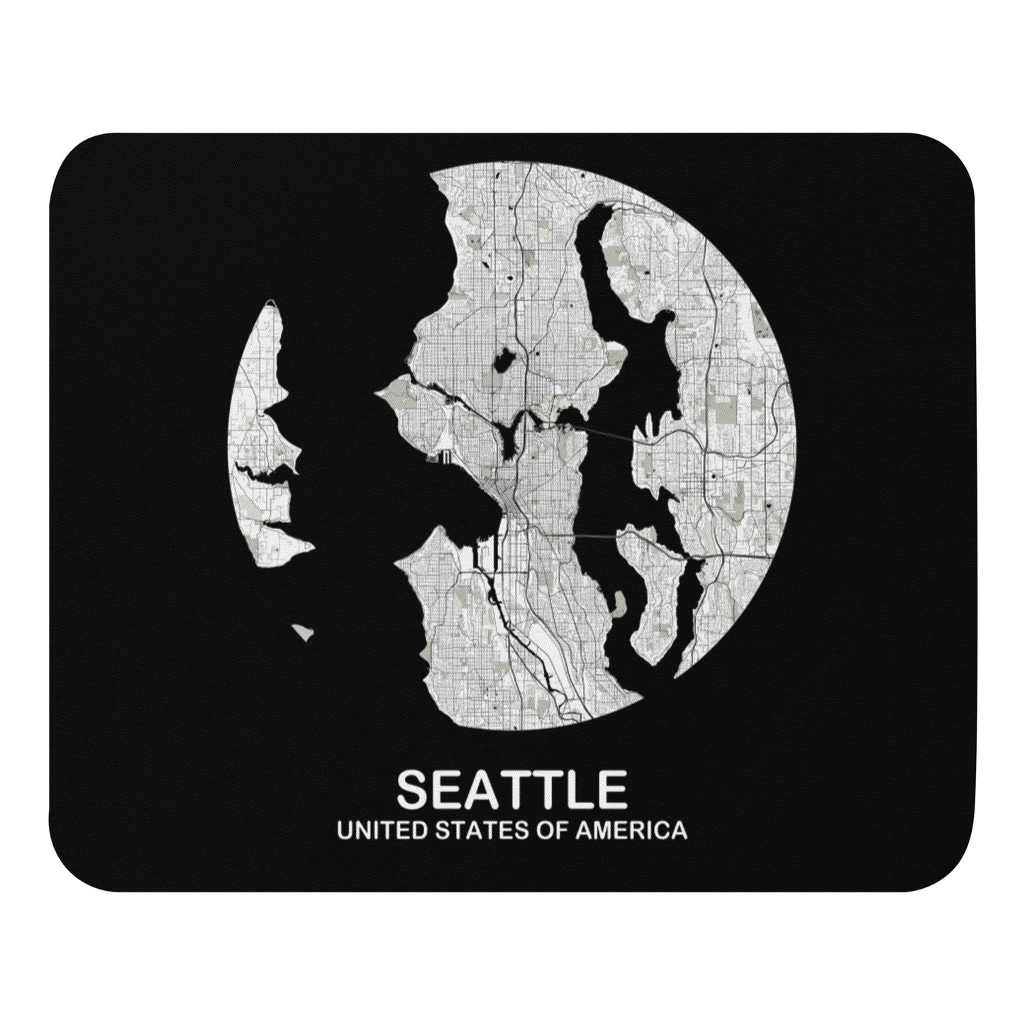 Seattle Circular White Map Mouse Pad
