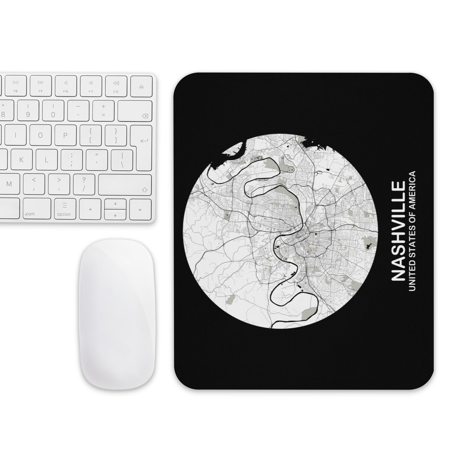 Nashville Circular White Map Mouse Pad